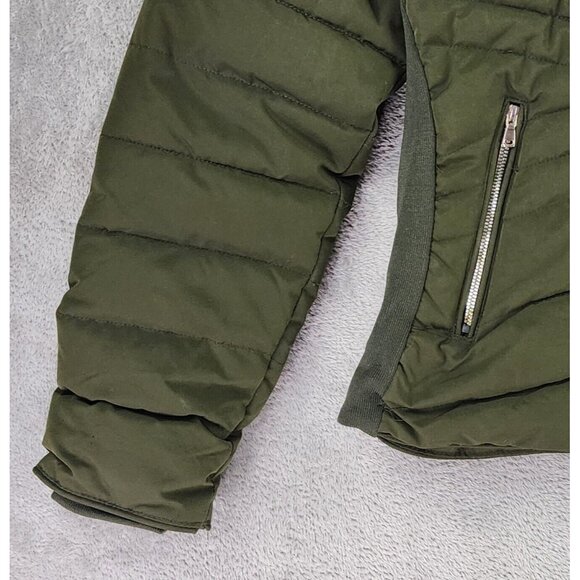 Snobbish Puffer Jacket Womens Large Olive Green Black Faux Fur Hooded Full Zip - Picture 10 of 16